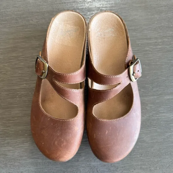 Dansko Britney Clogs Brown Leather Shoes 38
