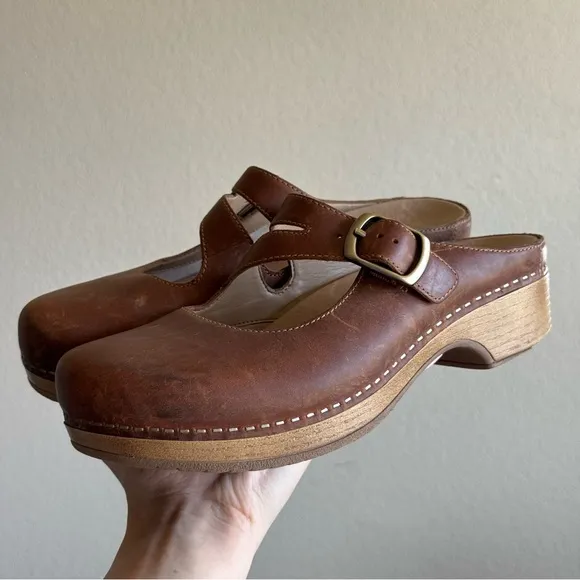 Dansko Britney Clogs Brown Leather Shoes 38