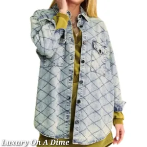 DAVI &amp; DANI Denim Shacket Diamond Quilted High Low Oversized Jean Shirt Jacket