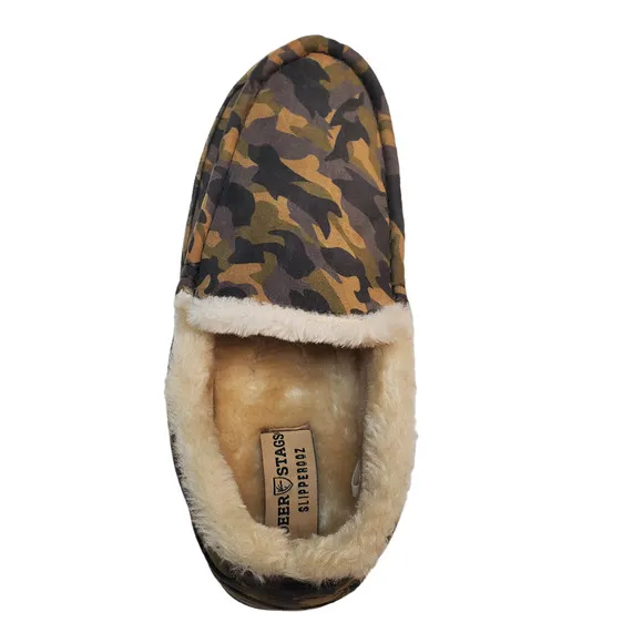 Deer Stags Mens  Shoes Spun Faux Fur Cozy Moccasin Slippers Brown Camo 9M