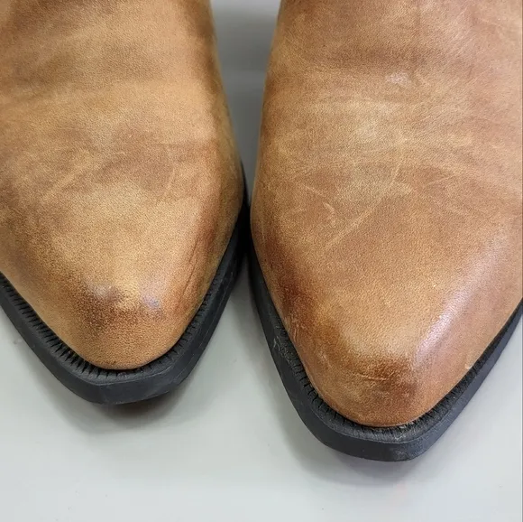Dingo Western Boho 90's Leather Buckle Ankle Cowgirl Heeled Booties Brown 7M