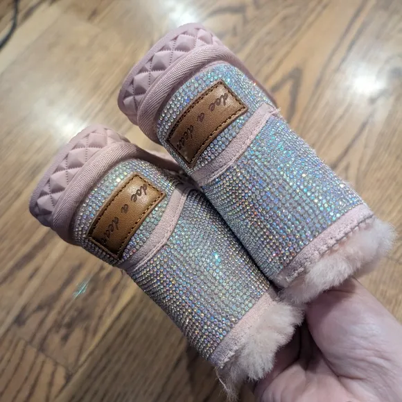 Doe A Dear Handcrafted Holographic Rhinestone Boot - Pink