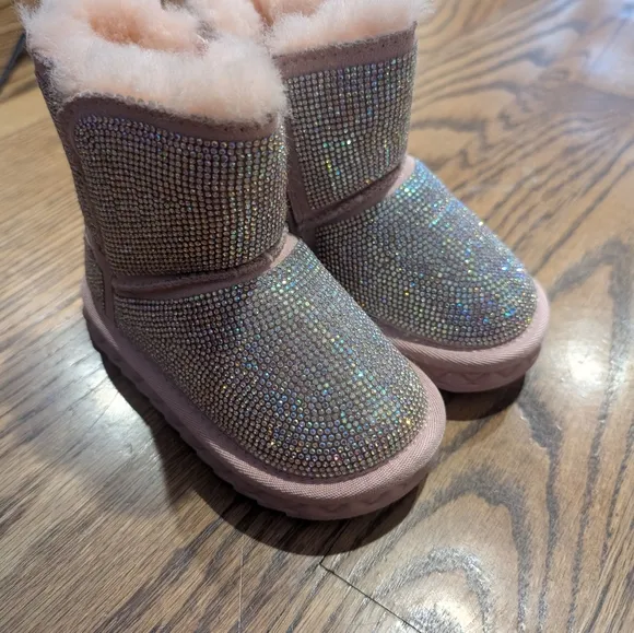 Doe A Dear Handcrafted Holographic Rhinestone Boot - Pink