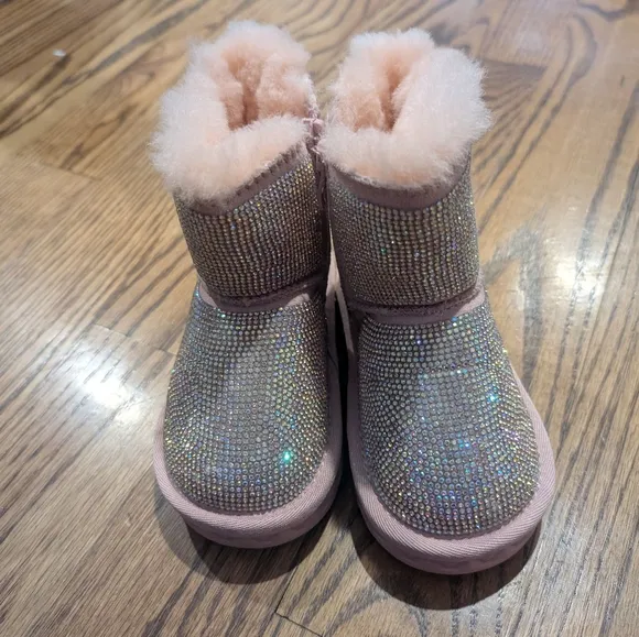 Doe A Dear Handcrafted Holographic Rhinestone Boot - Pink