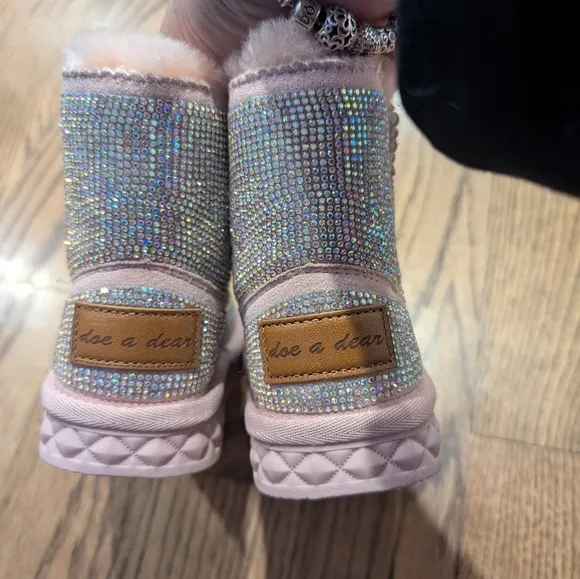 Doe A Dear Handcrafted Holographic Rhinestone Boot - Pink