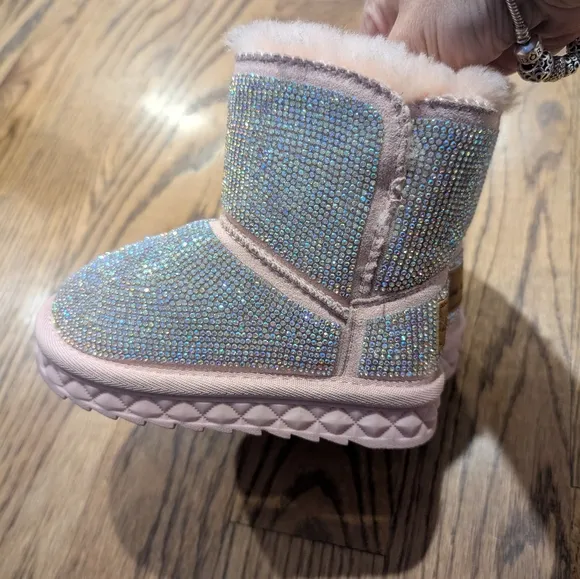 Doe A Dear Handcrafted Holographic Rhinestone Boot - Pink