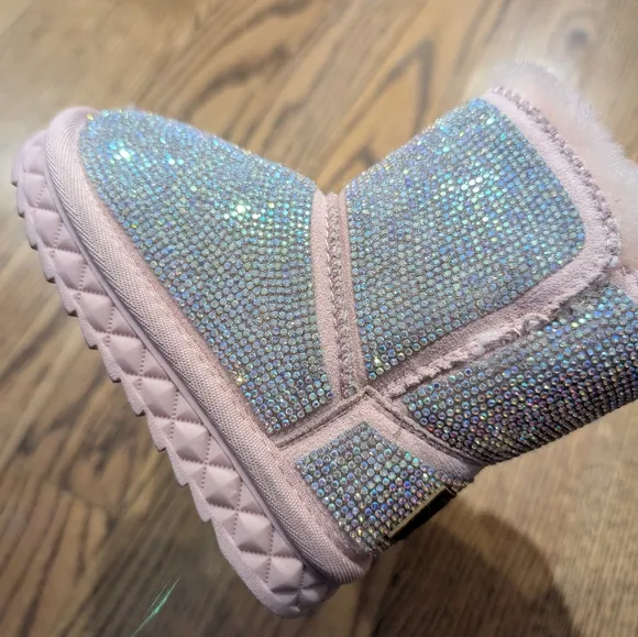 Doe A Dear Handcrafted Holographic Rhinestone Boot - Pink