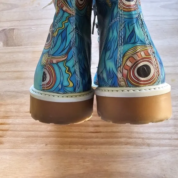 Dogo Shoes Aqua Owl Print Vegan Leather Combat Boots