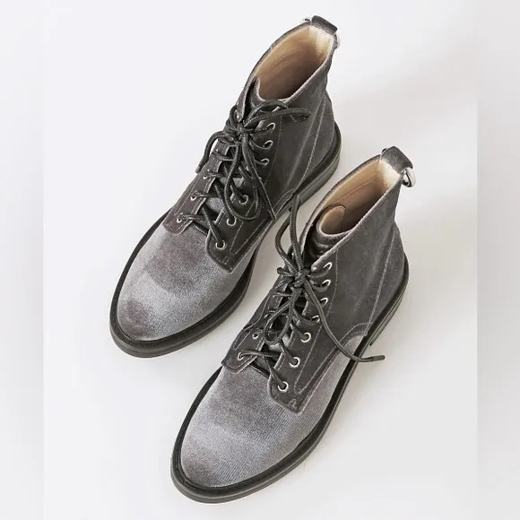 Dolce Vita Bardot Velvet Combat Boot Charcoal