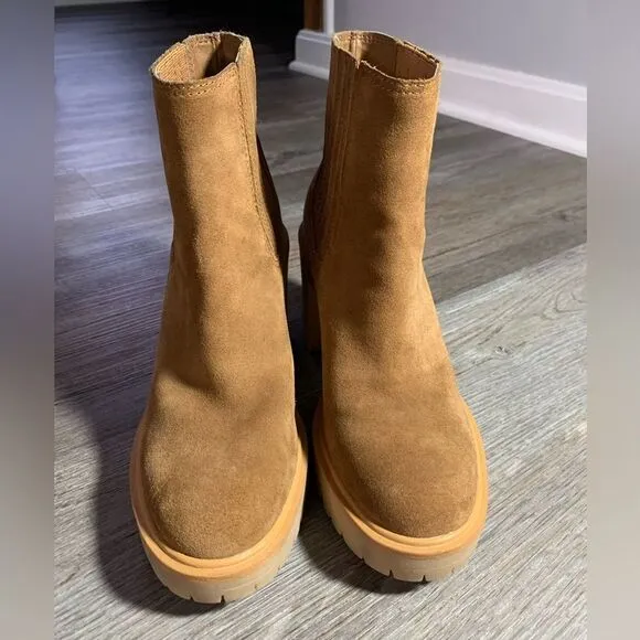 Dolce Vita Chelsea Boots Heels Caster Suede Chestnut Brown Winter New Size 8