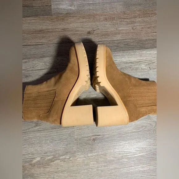 Dolce Vita Chelsea Boots Heels Caster Suede Chestnut Brown Winter New Size 8