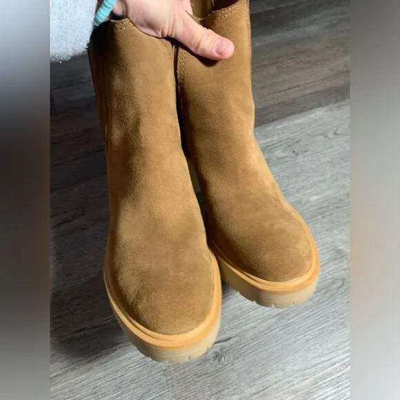 Dolce Vita Chelsea Boots Heels Caster Suede Chestnut Brown Winter New Size 8