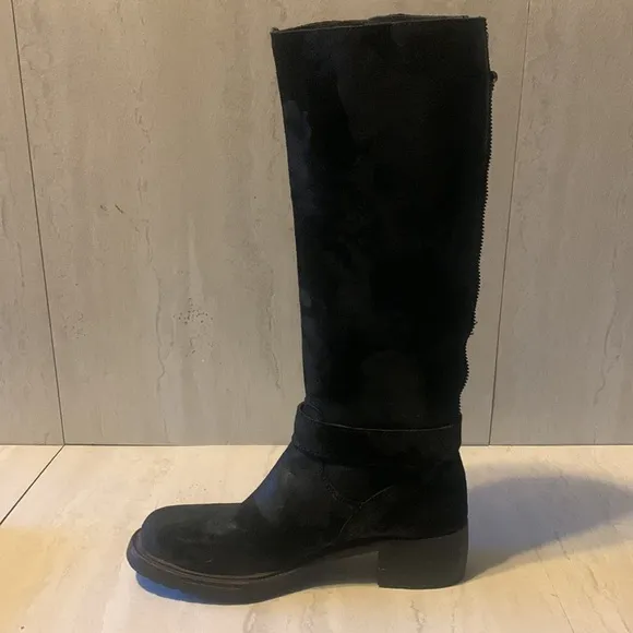 Donald J. Pliner Tall Black Suede Leather Heeled Buckle Winter Boots Size 6.5