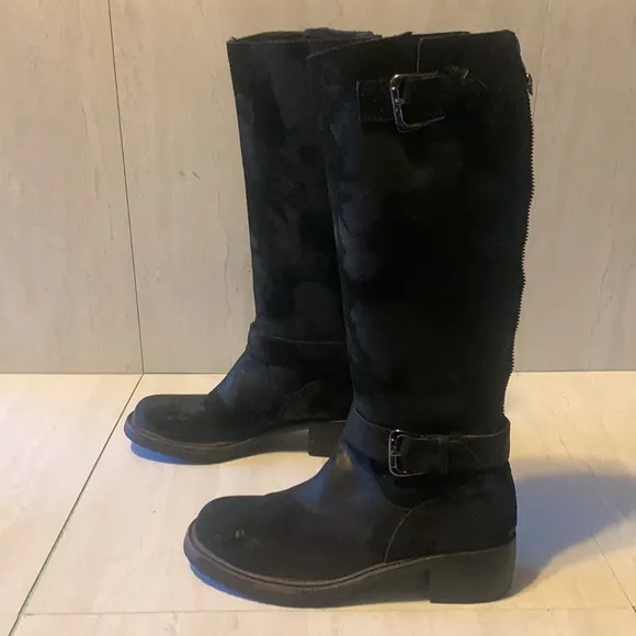 Donald J. Pliner Tall Black Suede Leather Heeled Buckle Winter Boots Size 6.5