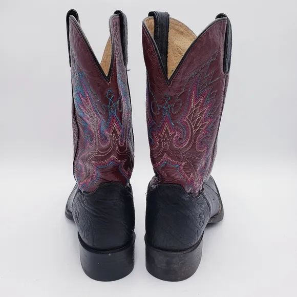 Double H 11&quot; Roper Cowboy Boots Wide Square Toe Black Purple Men's Size 9 M