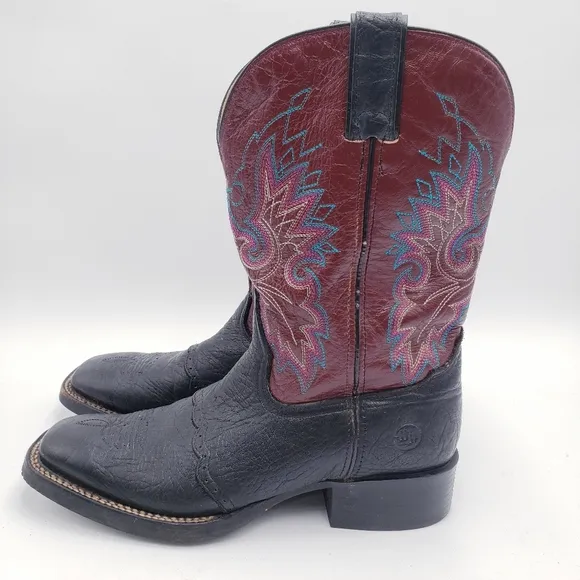 Double H 11&quot; Roper Cowboy Boots Wide Square Toe Black Purple Men's Size 9 M