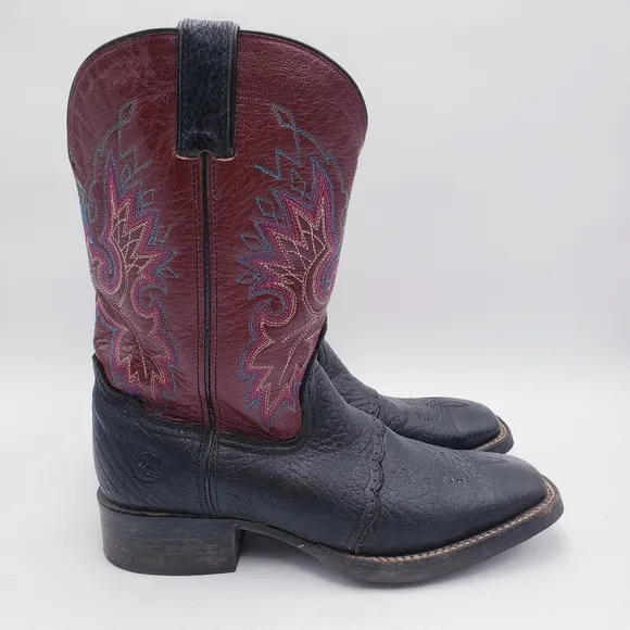 Double H 11&quot; Roper Cowboy Boots Wide Square Toe Black Purple Men's Size 9 M