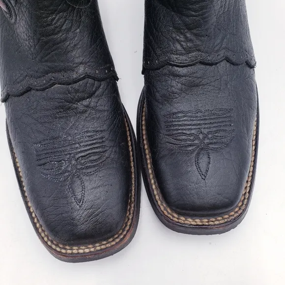 Double H 11&quot; Roper Cowboy Boots Wide Square Toe Black Purple Men's Size 9 M