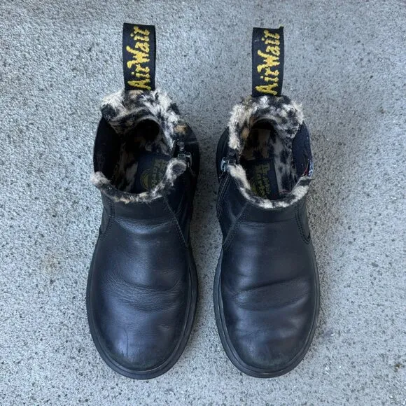 DR DOC MARTENS Leopard Lined Chelsea Boots Girls 12 29 EU Faux Fur Pull On Boot