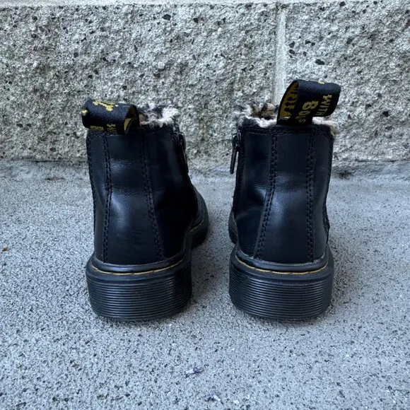 DR DOC MARTENS Leopard Lined Chelsea Boots Girls 12 29 EU Faux Fur Pull On Boot