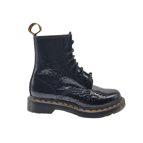 Dr. Martens 1460 Black Patent Leather Lamper Leopard Embossed Boots Size 5