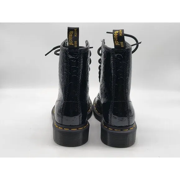 Dr. Martens 1460 Black Patent Leather Lamper Leopard Embossed Boots Size 5