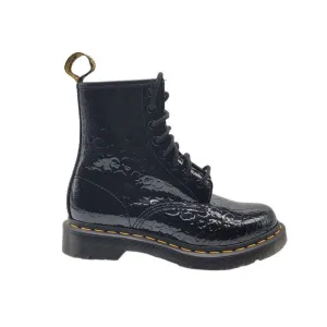 Dr. Martens 1460 Black Patent Leather Lamper Leopard Embossed Boots Size 5
