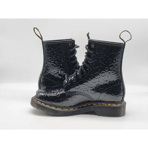 Dr. Martens 1460 Black Patent Leather Lamper Leopard Embossed Boots Size 5