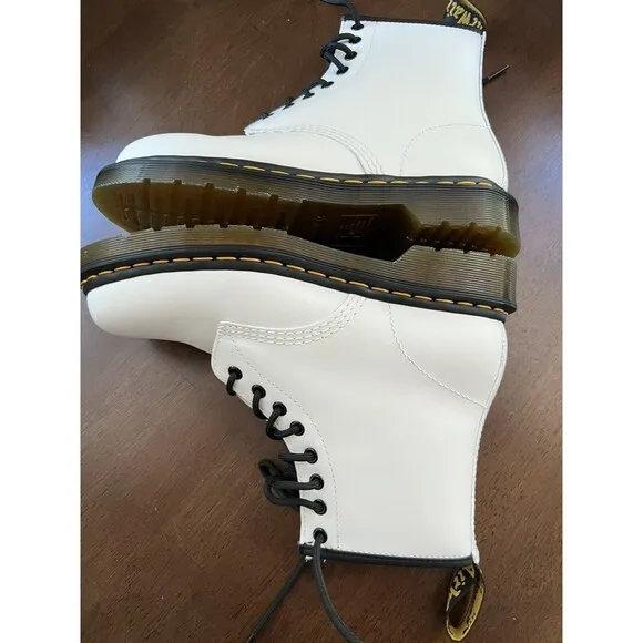 Dr. Martens 1460 Smooth Leather Lace Up Boots In White Size 39 (US M 7 W 8 )