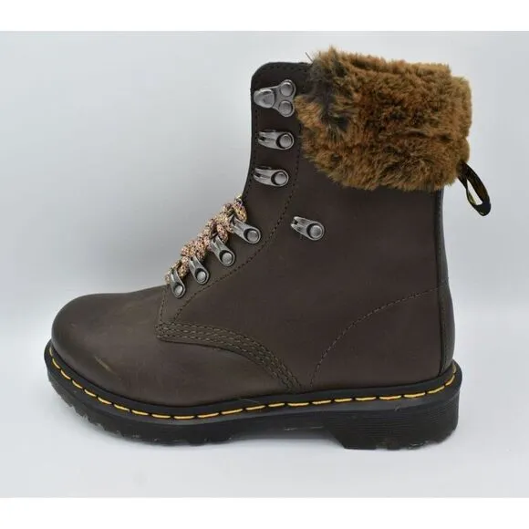 Dr Martens 1460 Womens Size 8 Serena Collar Lined Brown Leather Winter Boots