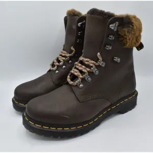 Dr Martens 1460 Womens Size 8 Serena Collar Lined Brown Leather Winter Boots