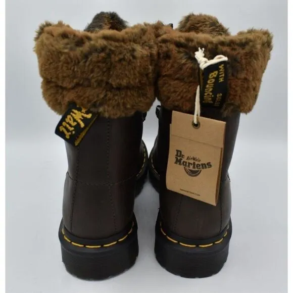 Dr Martens 1460 Womens Size 8 Serena Collar Lined Brown Leather Winter Boots