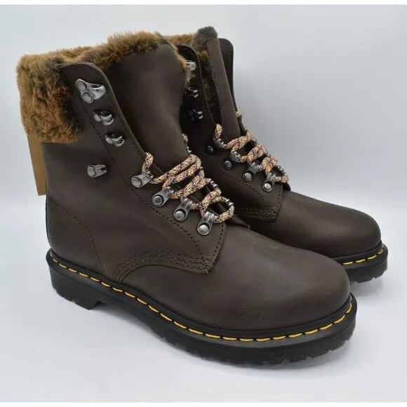 Dr Martens 1460 Womens Size 8 Serena Collar Lined Brown Leather Winter Boots