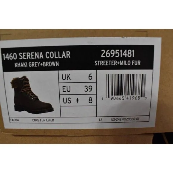 Dr Martens 1460 Womens Size 8 Serena Collar Lined Brown Leather Winter Boots