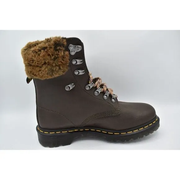 Dr Martens 1460 Womens Size 8 Serena Collar Lined Brown Leather Winter Boots