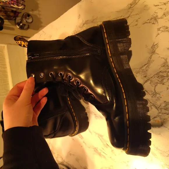 Dr. Martens Black Leather Boots with Yellow Accents