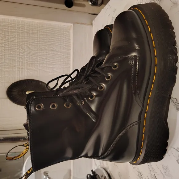 Dr. Martens Black Leather Boots with Yellow Accents