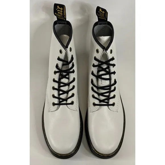 Dr Martens Lace up 8 Eyes Boots | White Real Smooth Leather | Women's Size 9 NEW