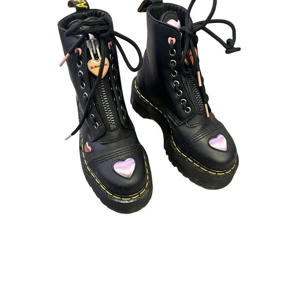 Dr. Martens Sinclair Leather Heart Platform Boots, Women’s 5- Eur 36 Black/Pink
