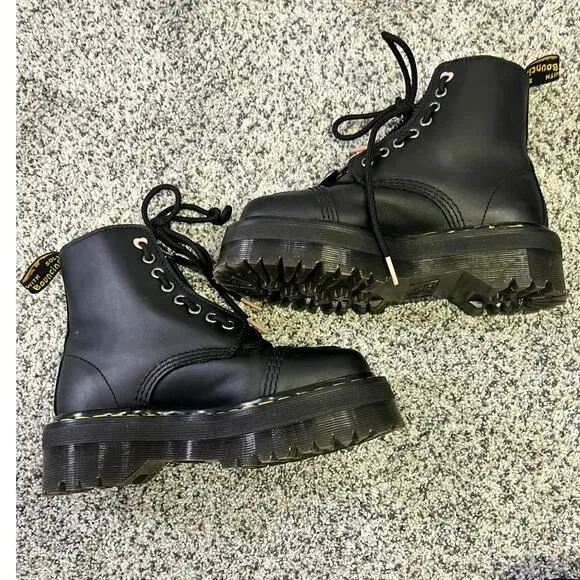 Dr. Martens Sinclair Leather Heart Platform Boots, Women’s 5- Eur 36 Black/Pink