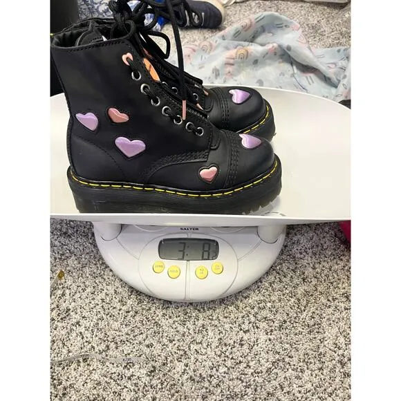Dr. Martens Sinclair Leather Heart Platform Boots, Women’s 5- Eur 36 Black/Pink