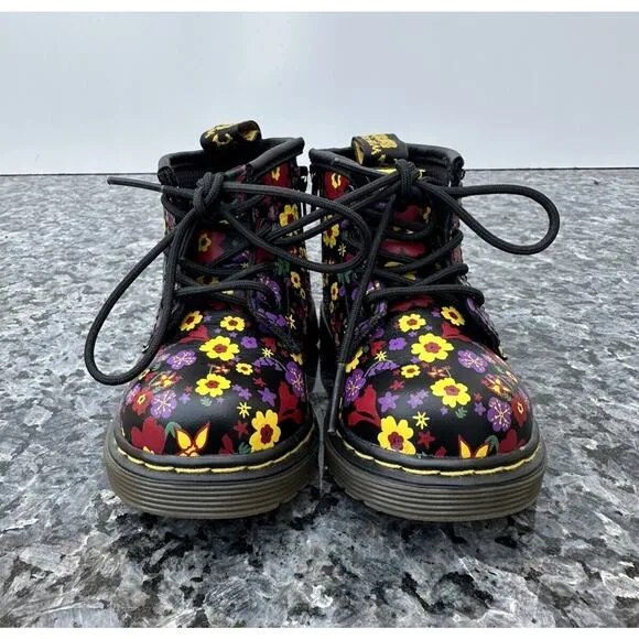 Dr Martens Toddler Girls Size 4 Brooklee B Floral Lace Up Side Zip Boots