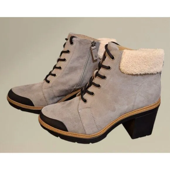 Dr. Scholls Womens Gray Platform Ankle Boots Size 10M Block Heel Winter Gear