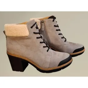 Dr. Scholls Womens Gray Platform Ankle Boots Size 10M Block Heel Winter Gear