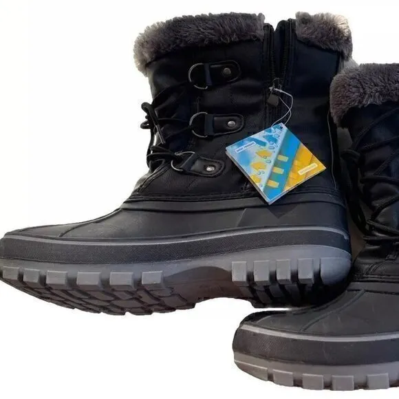 Dream Pairs Black, Grey Snow Boots Faux Leather Fur Women’s Sz 6 Winter Comfort