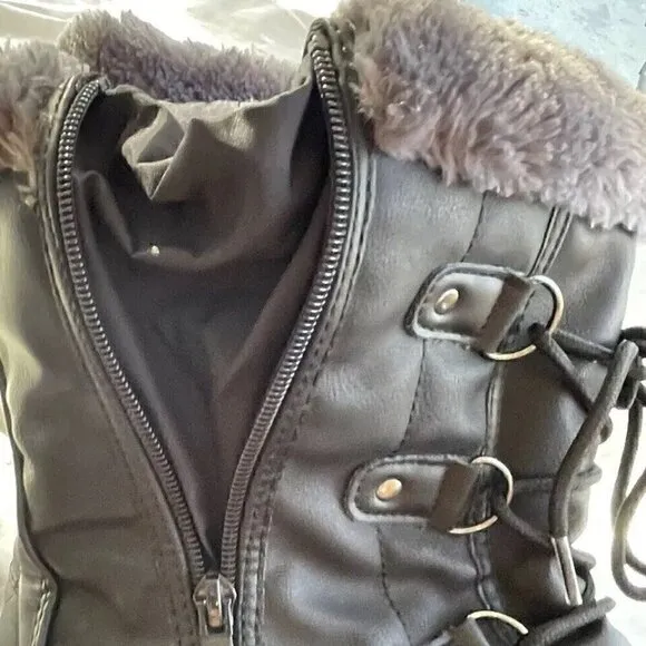 Dream Pairs Black, Grey Snow Boots Faux Leather Fur Women’s Sz 6 Winter Comfort