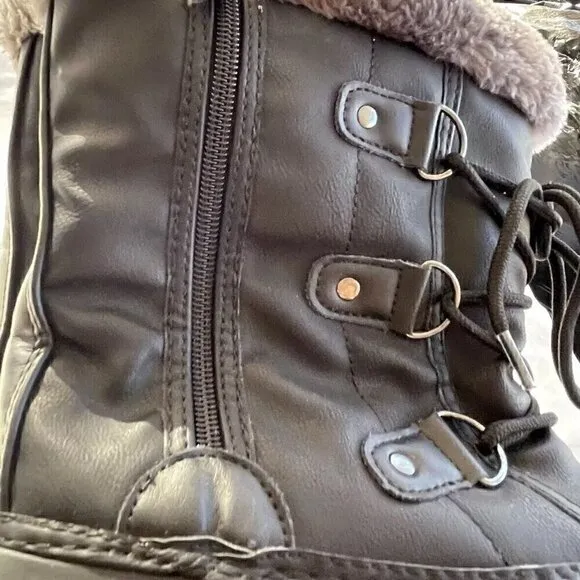 Dream Pairs Black, Grey Snow Boots Faux Leather Fur Women’s Sz 6 Winter Comfort