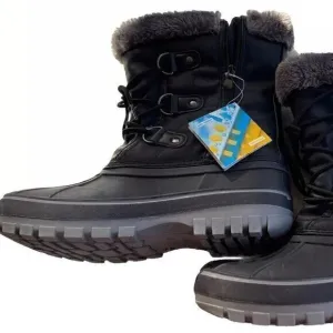 Dream Pairs Black, Grey Snow Boots Faux Leather Fur Women’s Sz 6 Winter Comfort