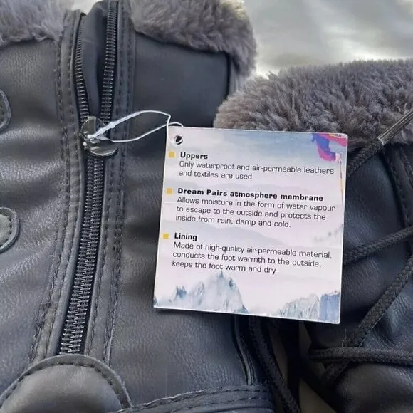 Dream Pairs Black, Grey Snow Boots Faux Leather Fur Women’s Sz 6 Winter Comfort
