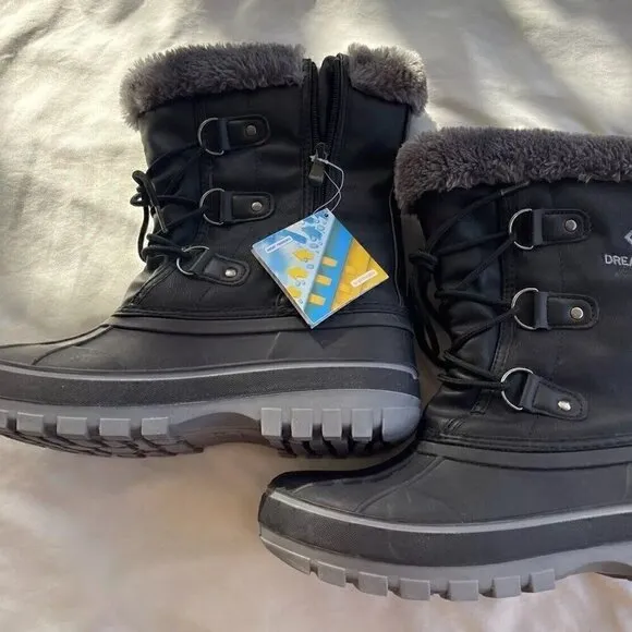 Dream Pairs Black, Grey Snow Boots Faux Leather Fur Women’s Sz 6 Winter Comfort